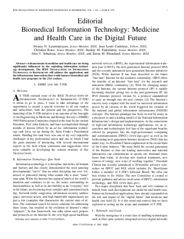 (PDF) Biomedical information technology: medicine and health care in ...