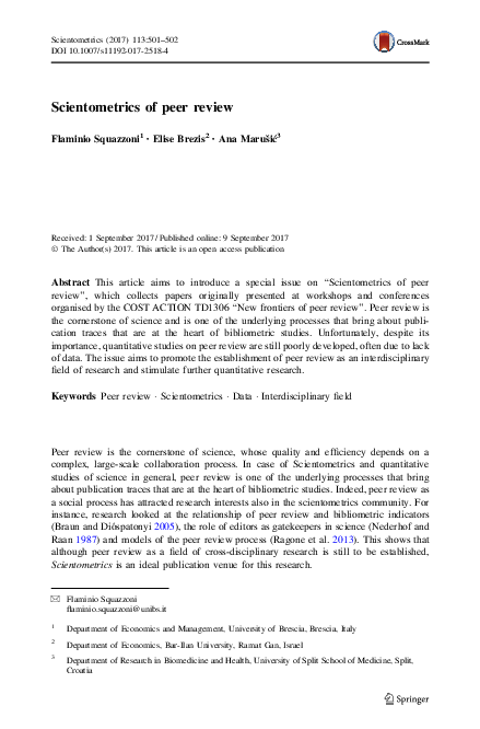 (PDF) Scientometrics of peer review