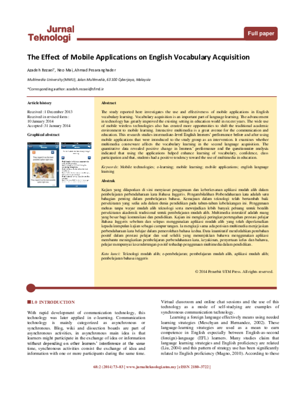(PDF) The Effect of Mobile Applications on English Vocabulary Acquisition