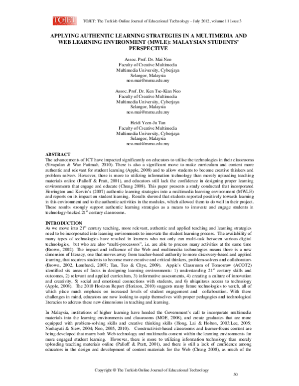 (PDF) Applying Authentic Learning Strategies in a Multimedia and Web ...