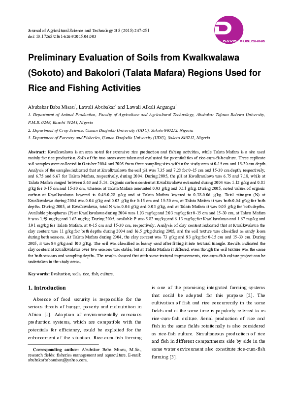 (PDF) Preliminary Evaluation of Soils from Kwalkwalawa (Sokoto) and ...