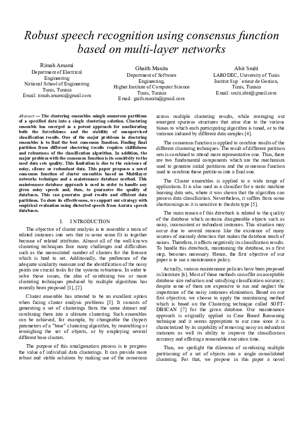 (PDF) Robust speech recognition using consensus function based on multi ...