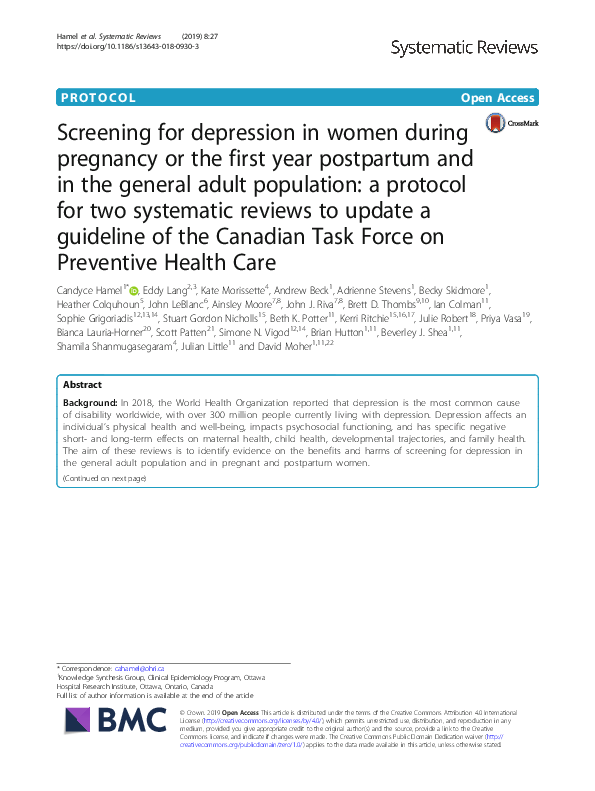 (PDF) Screening for depression in women during pregnancy or the first ...