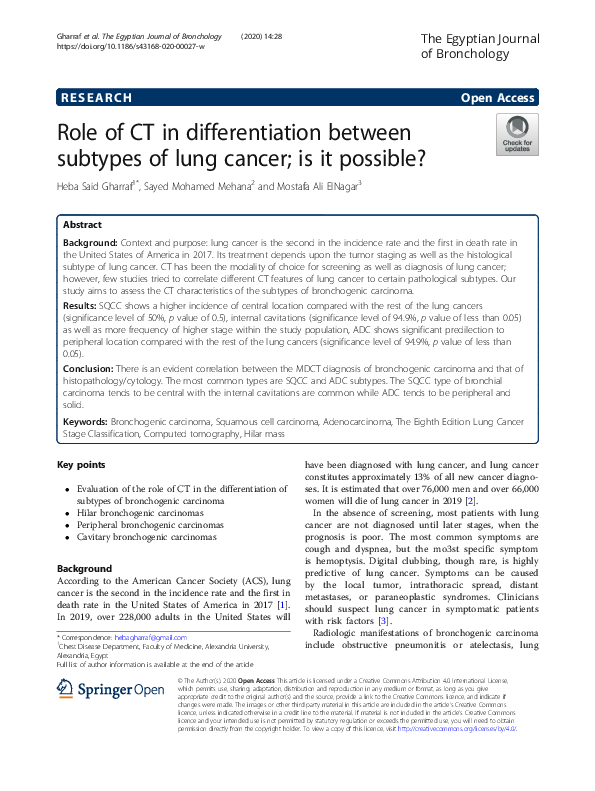 (PDF) Role of CT in differentiation between subtypes of lung cancer; is ...