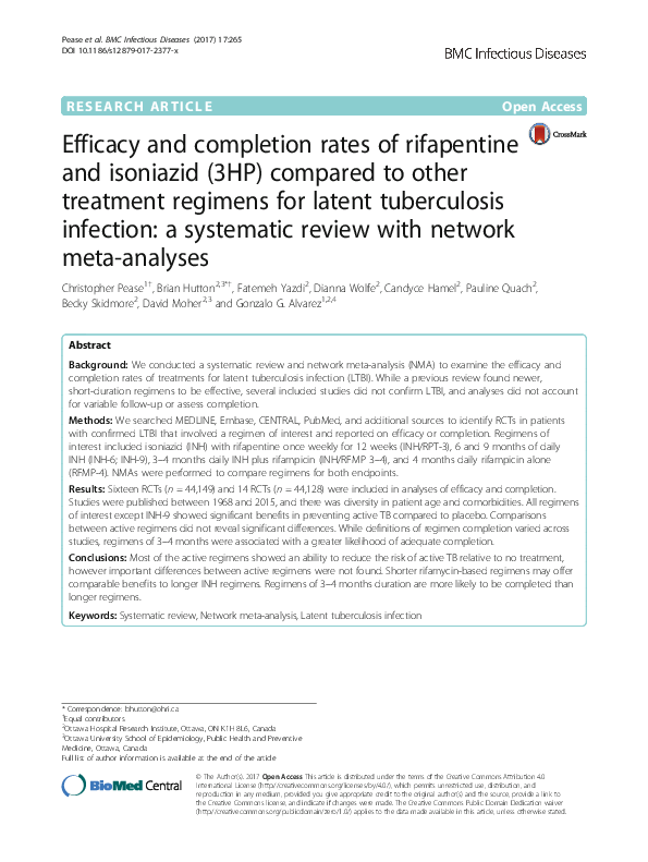 (PDF) Efficacy and completion rates of rifapentine and isoniazid (3HP ...