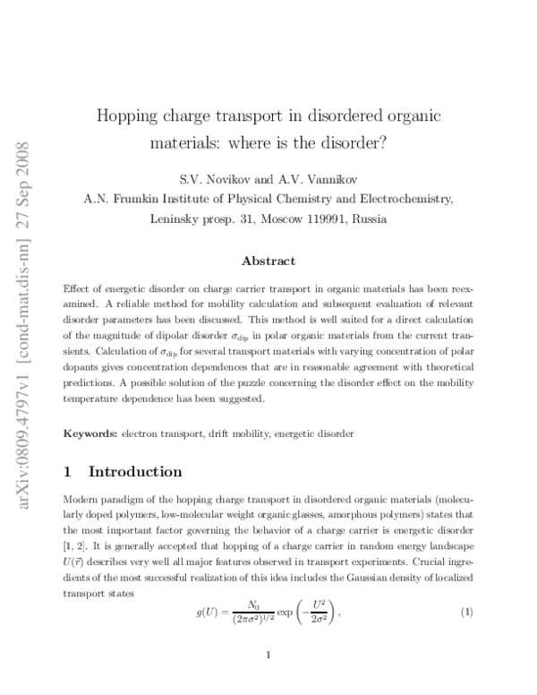 (PDF) Hopping Charge Transport in Disordered Organic Materials: Where ...