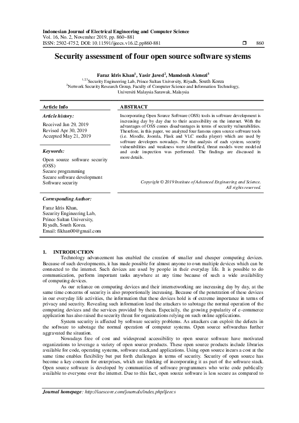 (PDF) Security assessment of four open source software systems