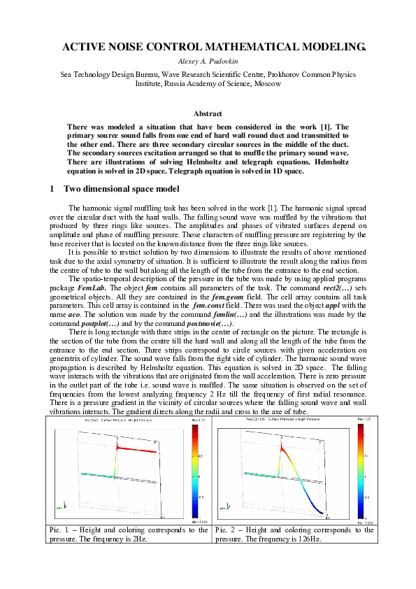 (PDF) Active Noise Control Mathematical Modeling