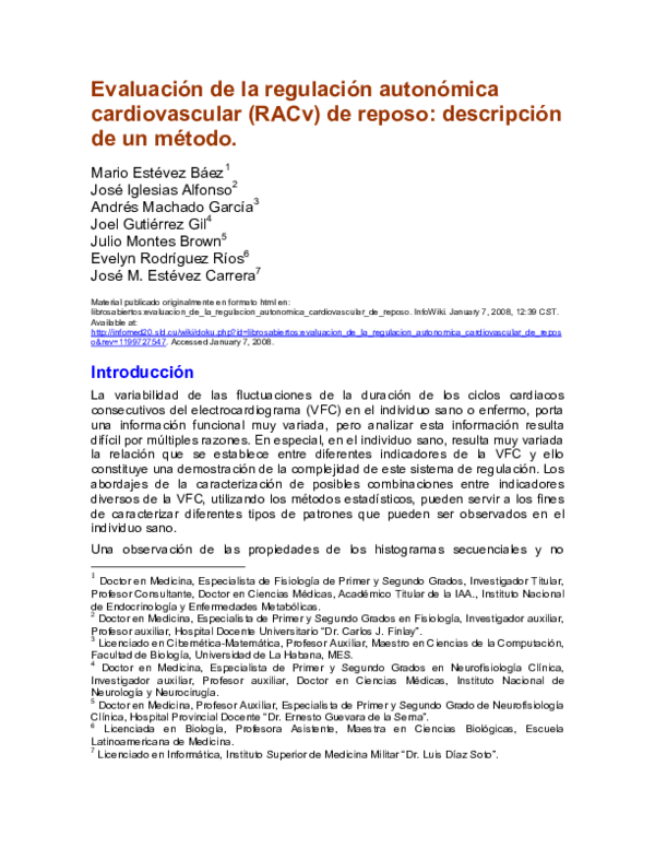 (PDF) Evaluación de la regulación autonómica cardiovascular (RACv) de ...