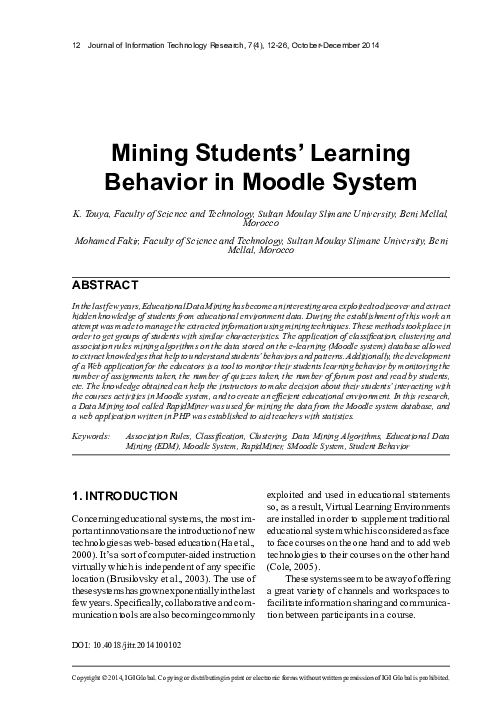 (PDF) Mining Students' Learning Behavior in Moodle System