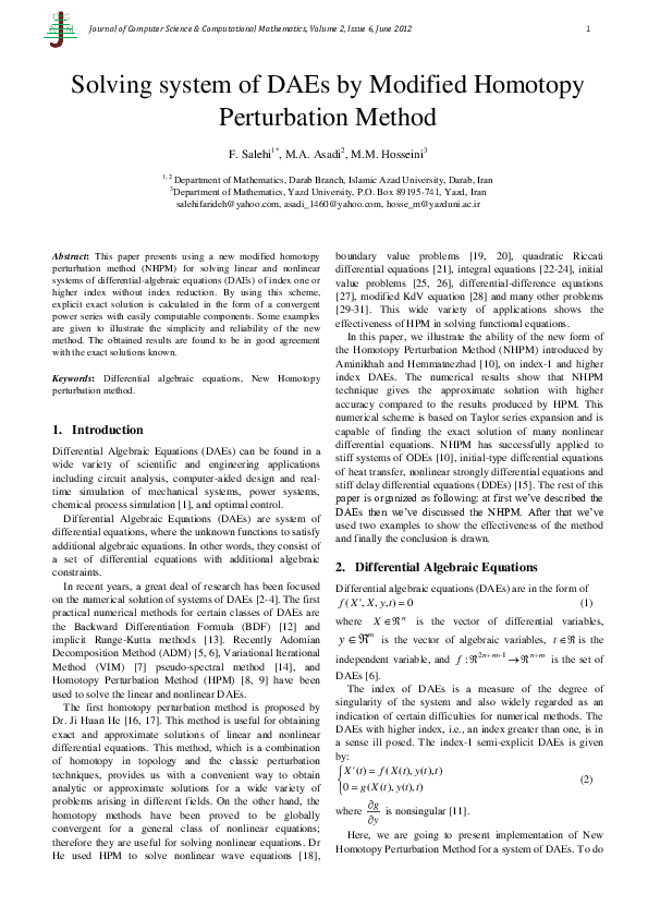 (PDF) Solving system of DAEs by modified homotopy perturbation method