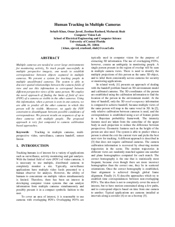 (PDF) Human tracking in multiple cameras