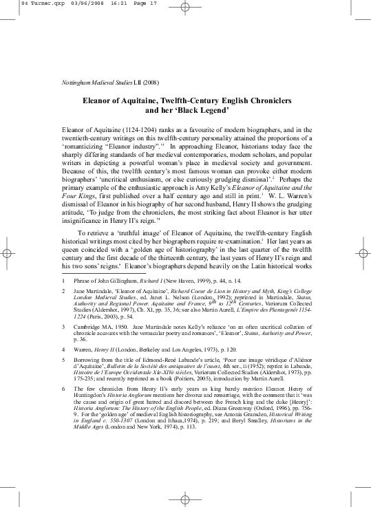 Eleanor of Aquitaine, Twelfth-Century English Chroniclers and her 'Black Legend'