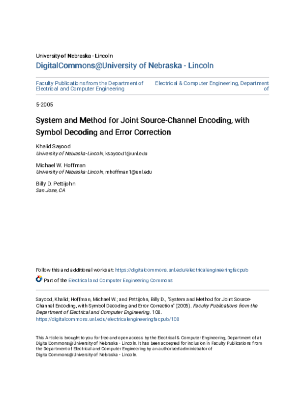 (PDF) System and method for joint source-channel encoding, with symbol ...