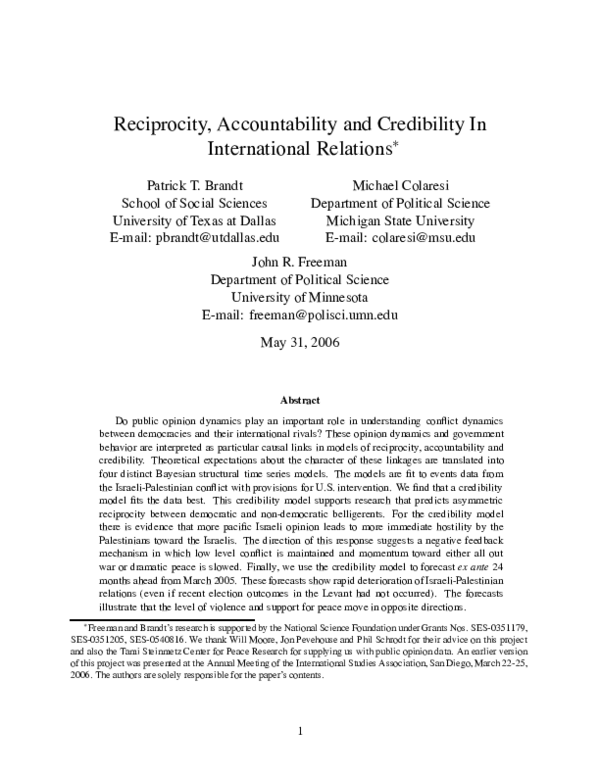 (PDF) Reciprocity, Accountability and Credibility In International ...