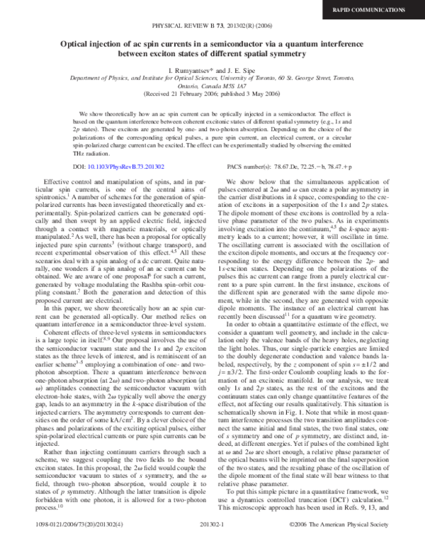 (PDF) Optical injection of ac spin currents in a semiconductor via a ...