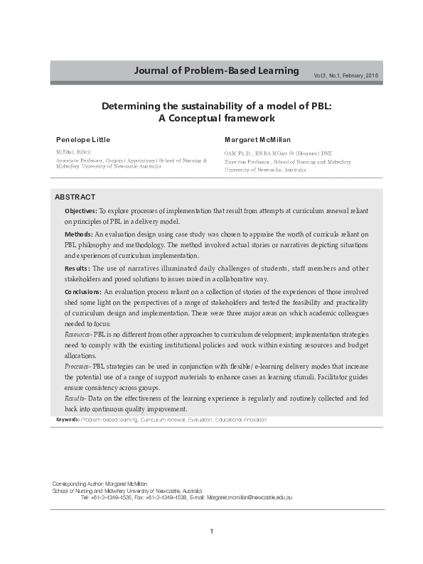 (PDF) Determining the sustainability of a model of PBL: A Conceptual ...