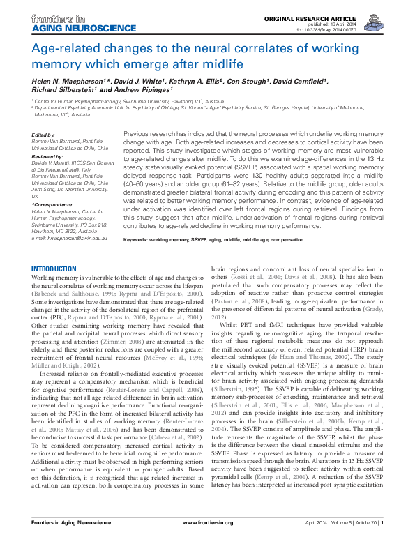 (PDF) Age-related changes to the neural correlates of working memory ...