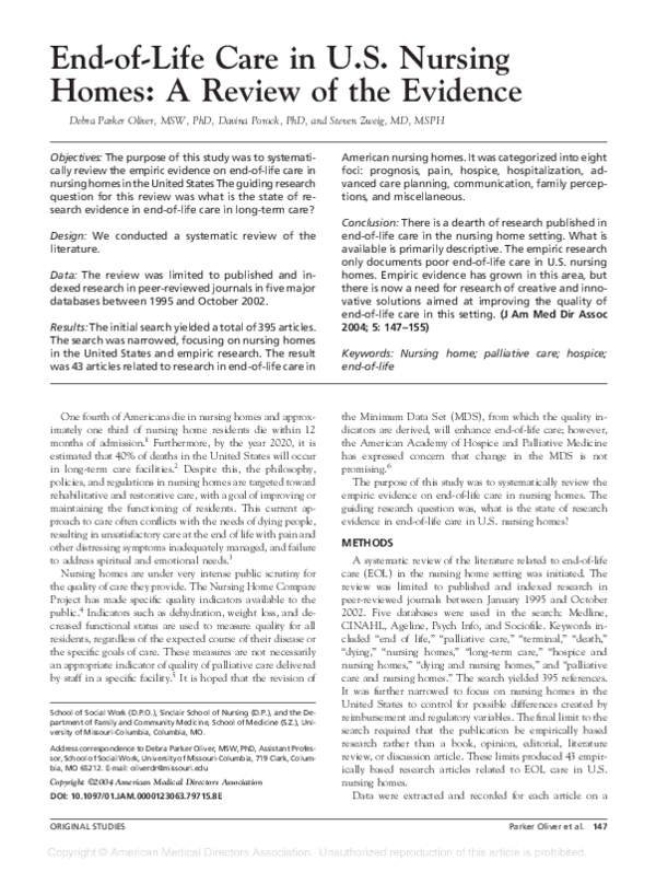 (PDF) End-of-Life Care in U.S. Nursing Homes: A Review of the Evidence