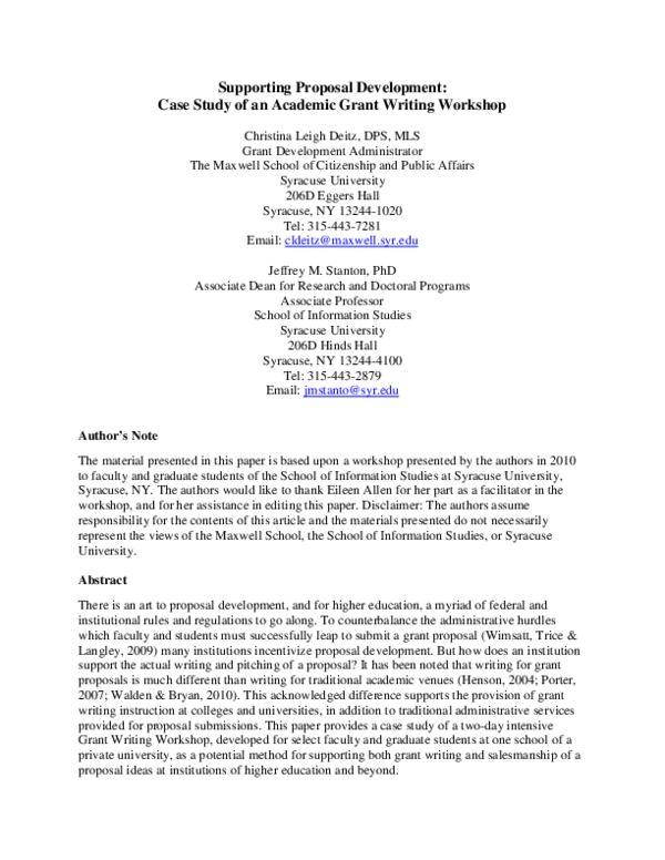 (PDF) Supporting Proposal Development: Case Study of an Academic Grant ...