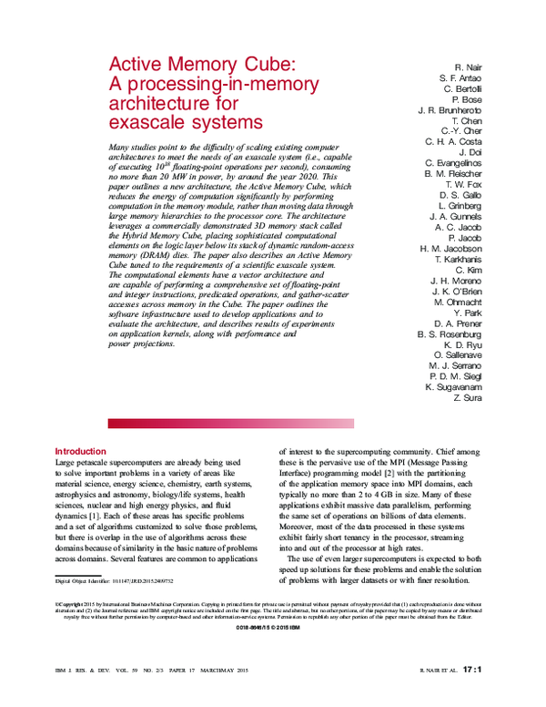 (PDF) Active Memory Cube: A processing-in-memory architecture for ...
