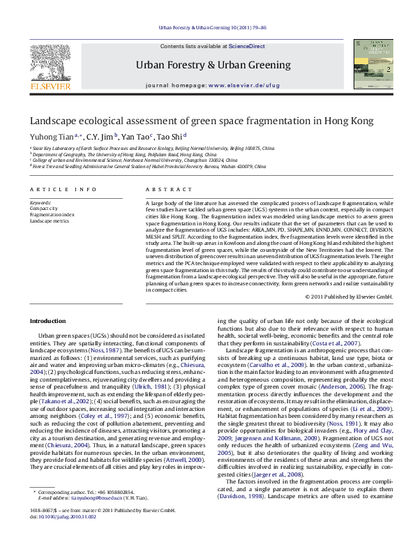 (PDF) Landscape ecological assessment of green space fragmentation in ...