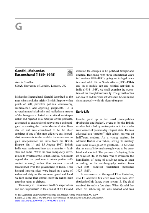 (PDF) Mohandas Karamchand Gandhi (1869 1948) Palgrave Encyclopaedia