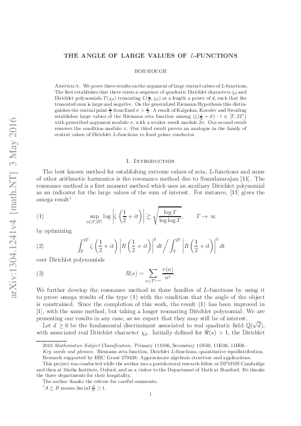(PDF) The angle of large values of L -functions