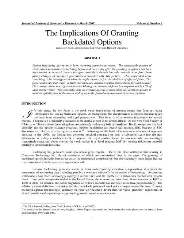 (PDF) The Implications Of Granting Backdated Options