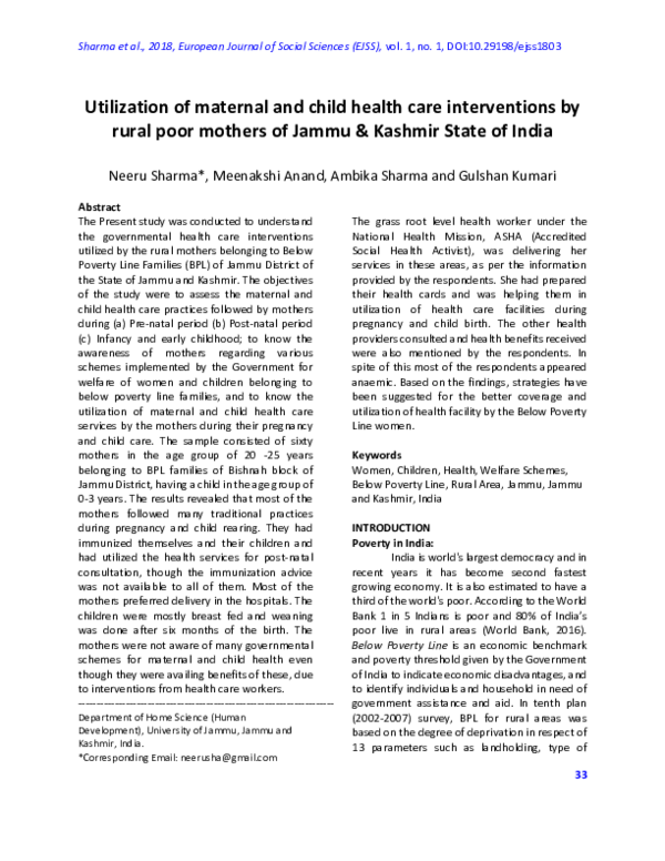 (PDF) Utilization of Maternal and Child Health Care Interventions by ...