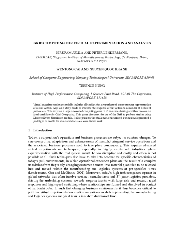 (PDF) Grid computing for virtual experimentation and analysis