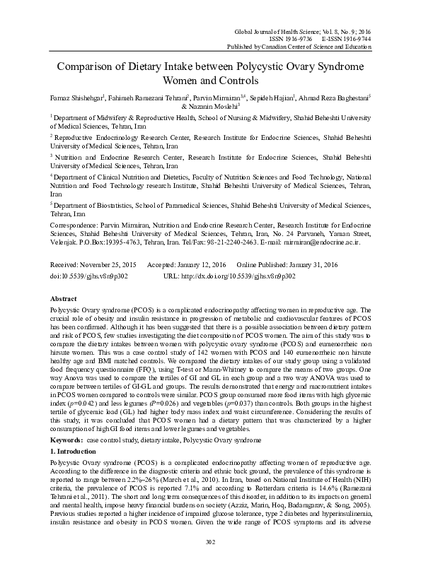 (PDF) Comparison of Dietary Intake between Polycystic Ovary Syndrome ...