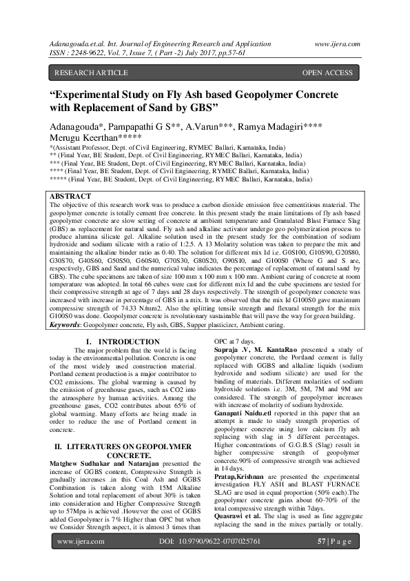 (PDF) "Experimental Study on Fly Ash based Geopolymer Concrete with ...