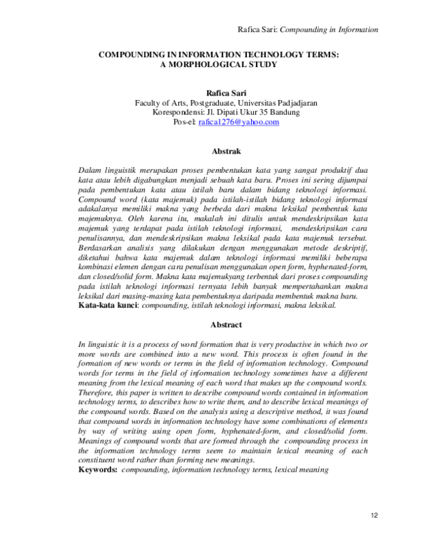 (PDF) Compounding in Information Technology Terms: A Morphological Study