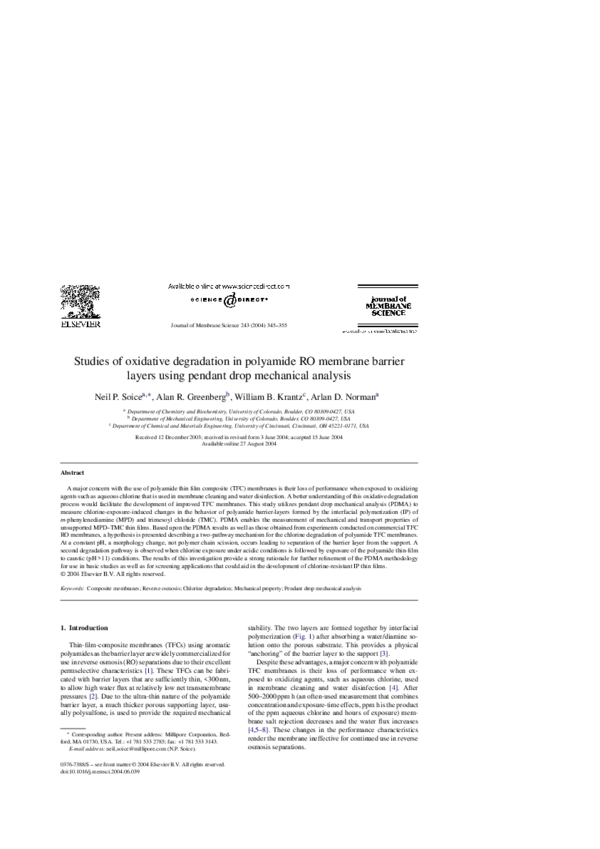 (PDF) Studies of oxidative degradation in polyamide RO membrane barrier