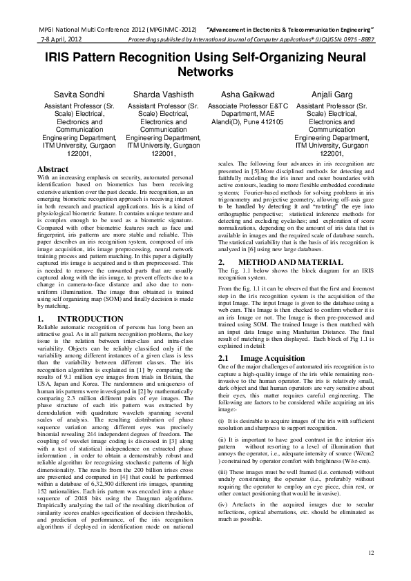 (PDF) IRIS Pattern Recognition using Self-Organizing Neural Networks