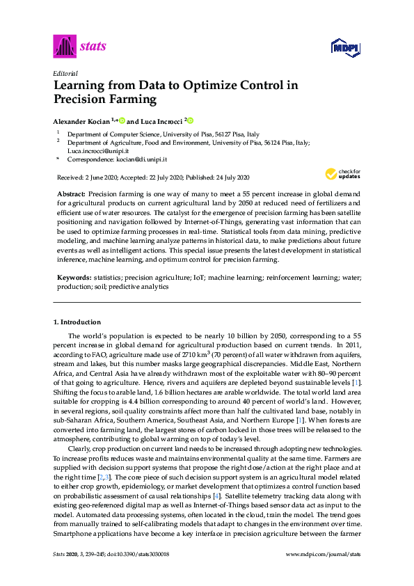 (PDF) Learning from Data to Optimize Control in Precision Farming