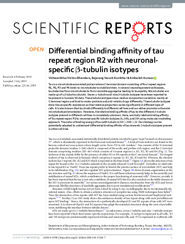 (PDF) Differential binding affinity of tau repeat region R2 with ...