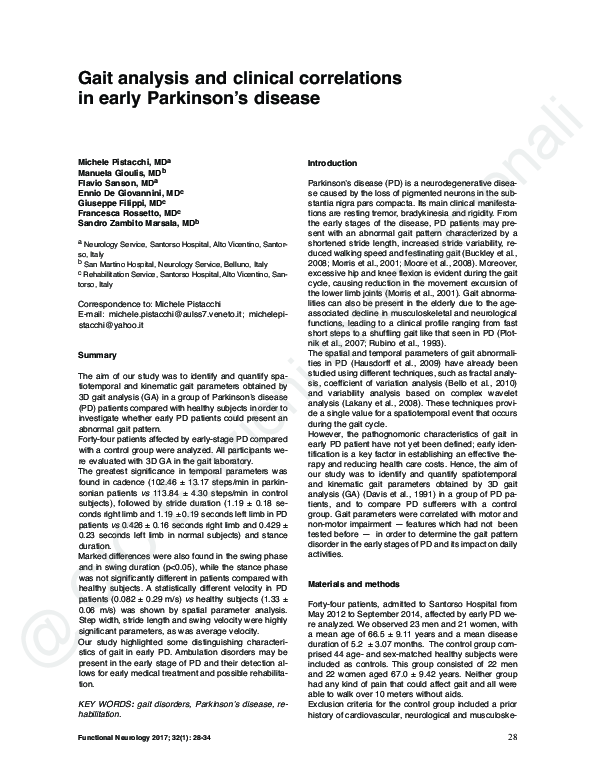 (PDF) Gait analysis and clinical correlations in early Parkinson s disease