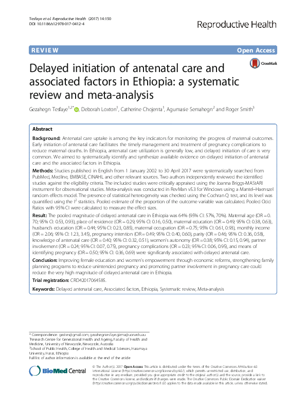 (PDF) Delayed initiation of antenatal care and associated factors in ...