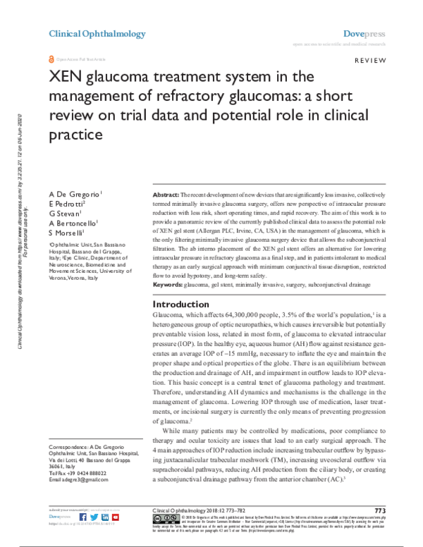 Xen Glaucoma Treatment System – XEN凝胶引流管植入术在青光眼治疗中的应用研究进展 – QNFB