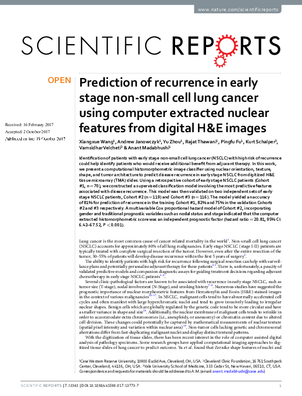 (PDF) Prediction of recurrence in early stage non-small cell lung ...