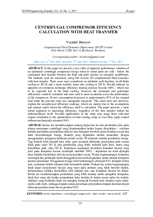 (PDF) Centrifugal Compressor Efficiency Calculation with Heat Transfer Valeriu Dragan