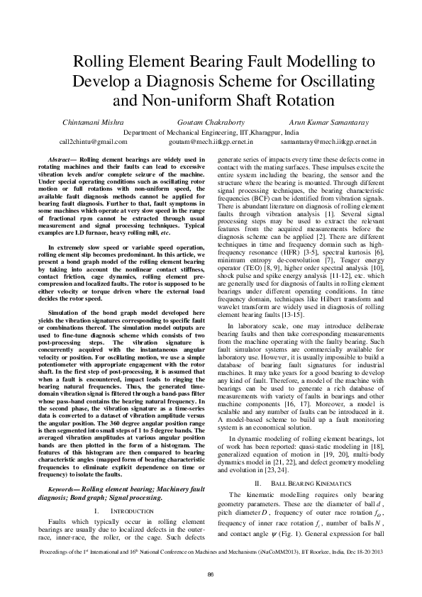 (PDF) Rolling Element Bearing Fault Modelling to Develop a Diagnosis ...
