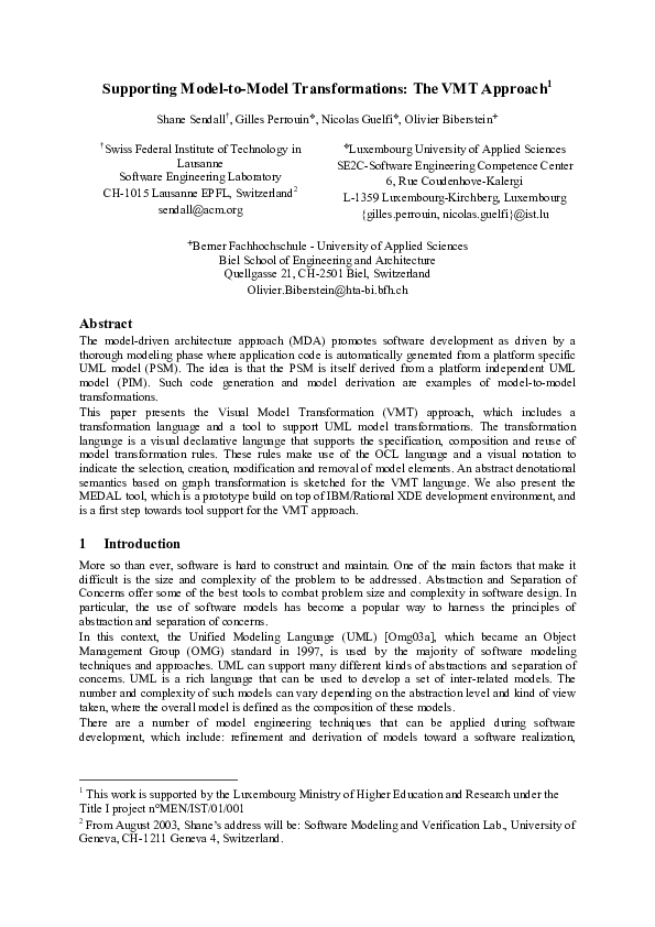 (PDF) Supporting Model-to-Model Transformations: The VMT Approach1