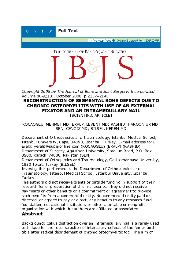 (PDF) Reconstruction of Segmental Bone Defects Due to Chronic ...