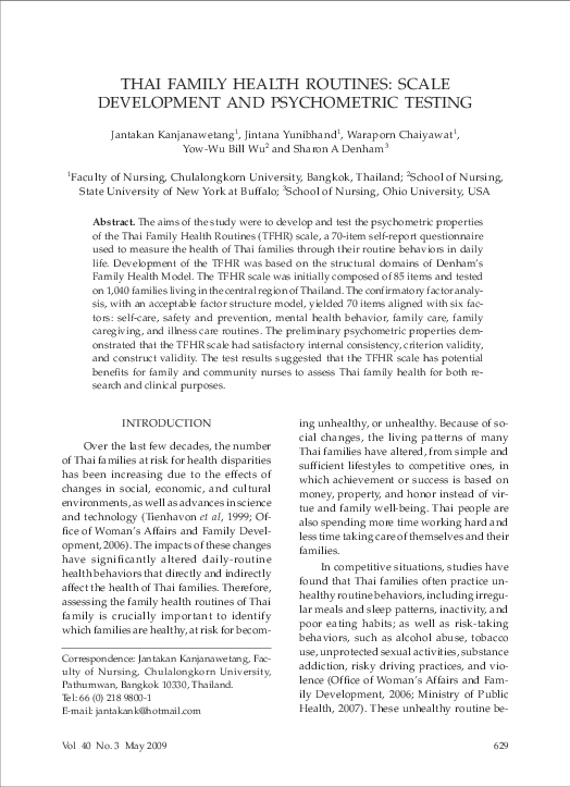 (PDF) Thai Family Health Routines: Scale Development and Psychometric ...