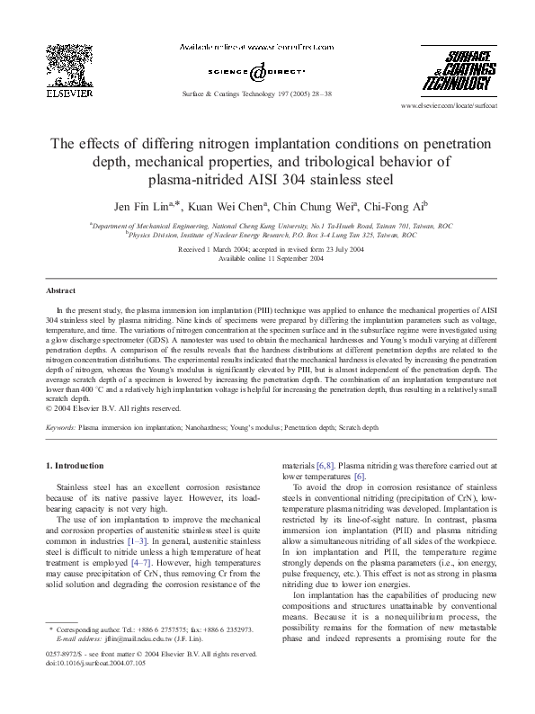 (PDF) The effects of differing nitrogen implantation conditions on ...