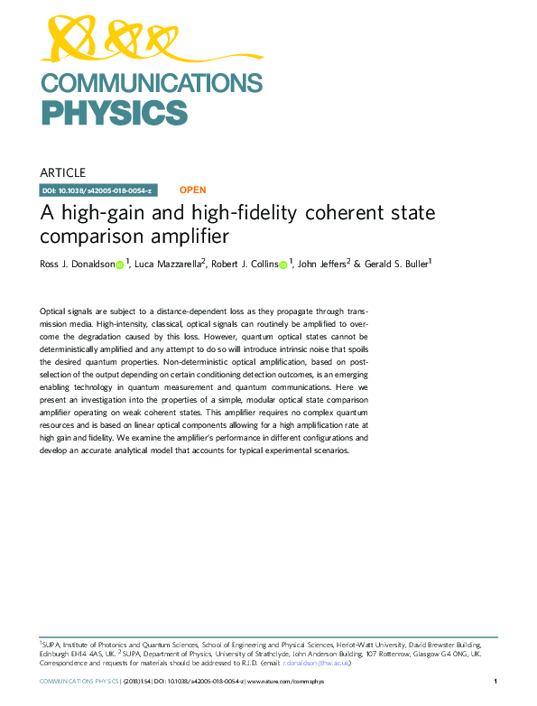 (PDF) A high-gain and high-fidelity coherent state comparison amplifier