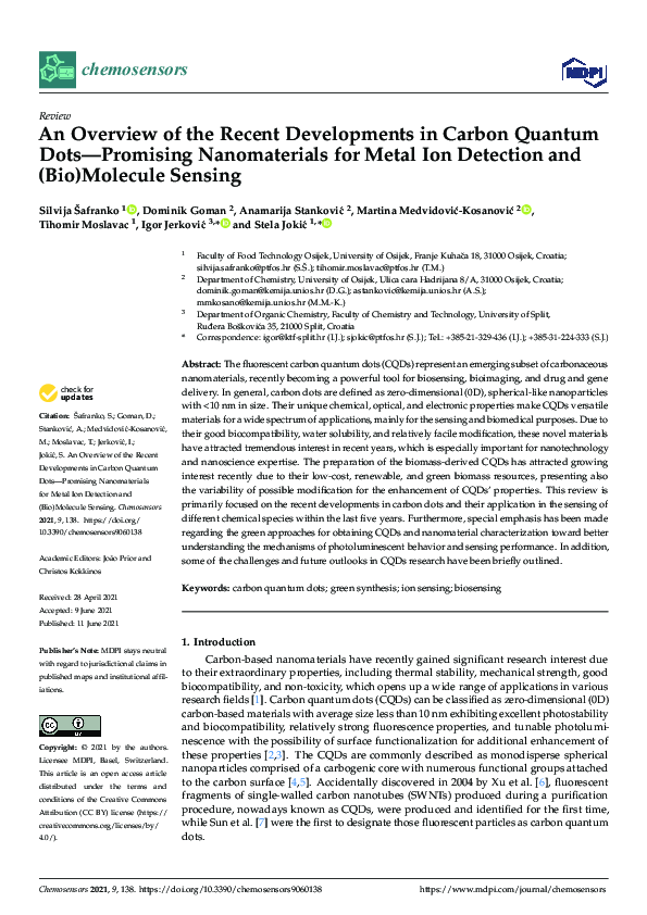 (PDF) An Overview of the Recent Developments in Carbon Quantum Dots ...